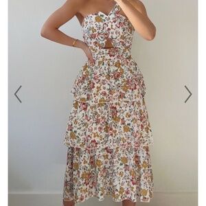 Floral one shoulder Midi Dress with cutout